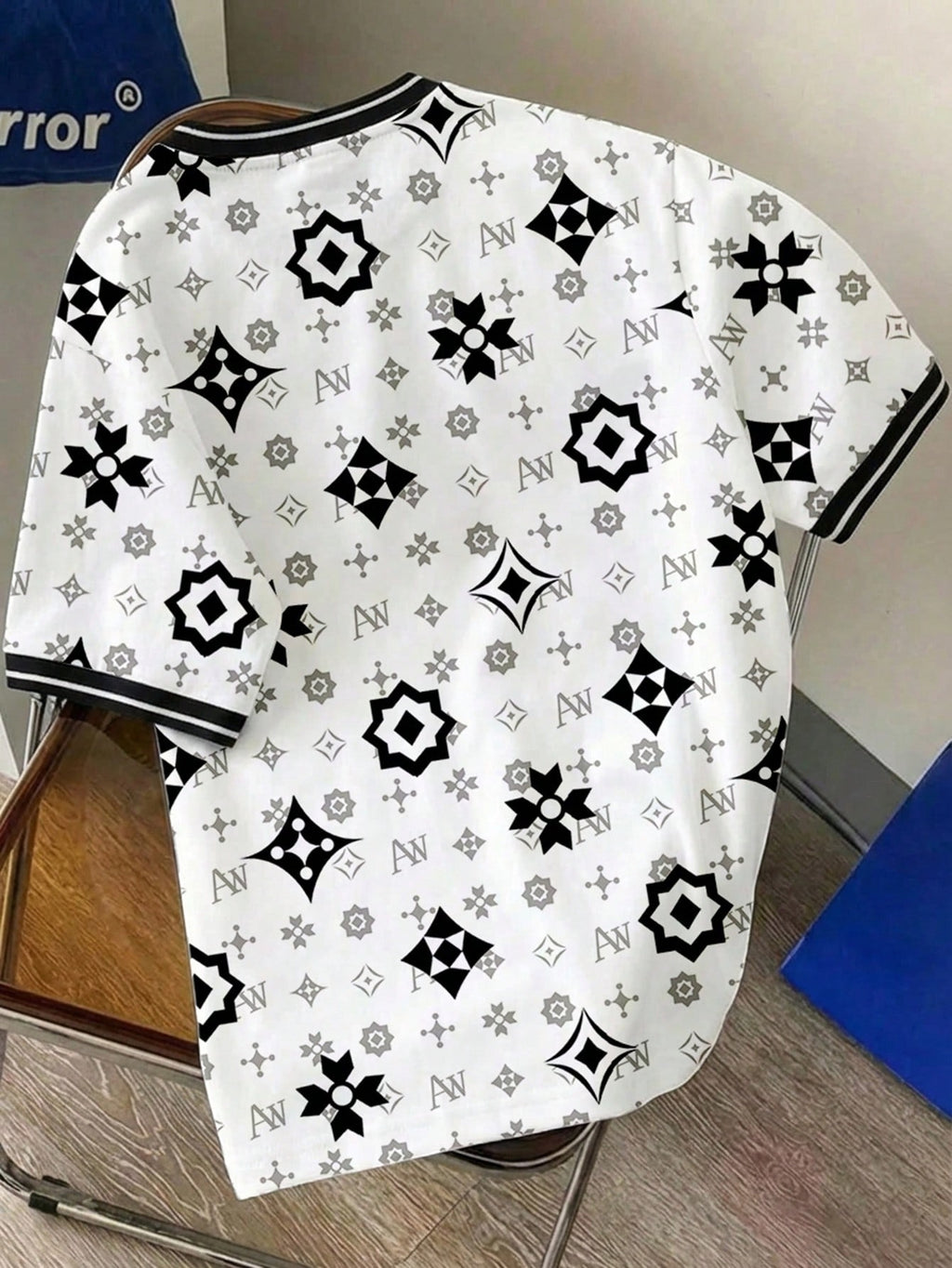 Men'S Geometric Pattern T-Shirt, Print on Premium Ink Round Neck T-Shirt, Breathable Fabric, Casual Street Style Short Sleeve Round Neck T-Shirt, Summer Fashion Choice, Street Trendy Style - Mixed colors