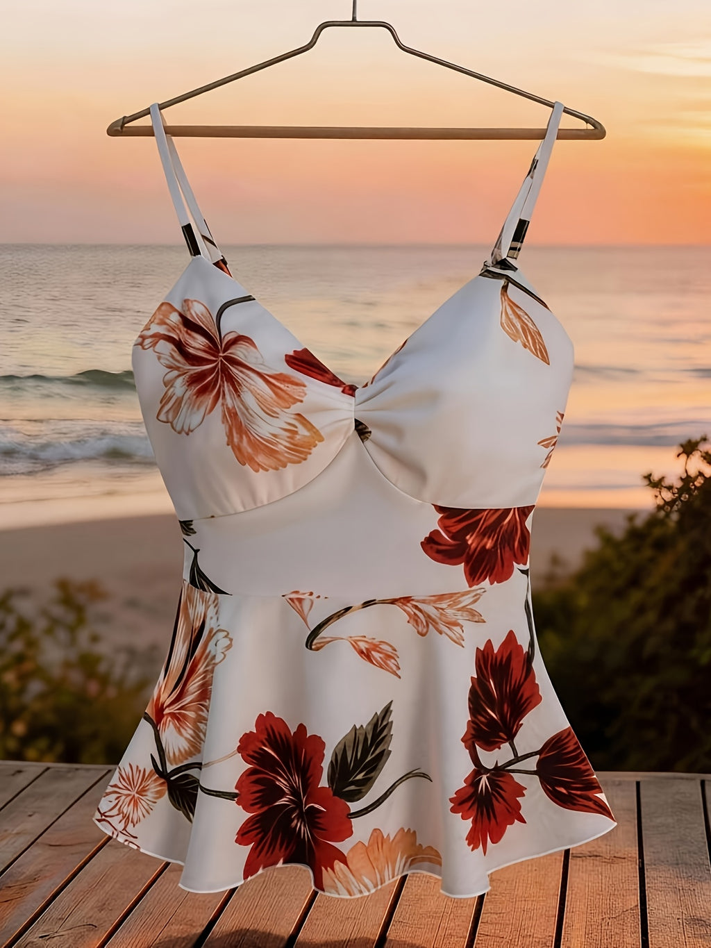 Elegant Women's Floral Print Strapless Backless Bodycon Top with Thin Straps, Versatile and Suitable for Vacation Wear - Mixed colors