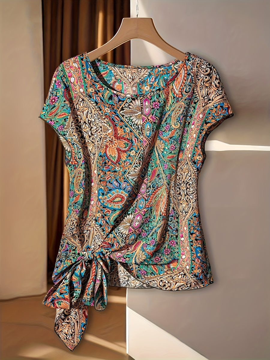 Women's Paisley Print Sleeveless Asymmetrical Hem Blouse - Mixed colors