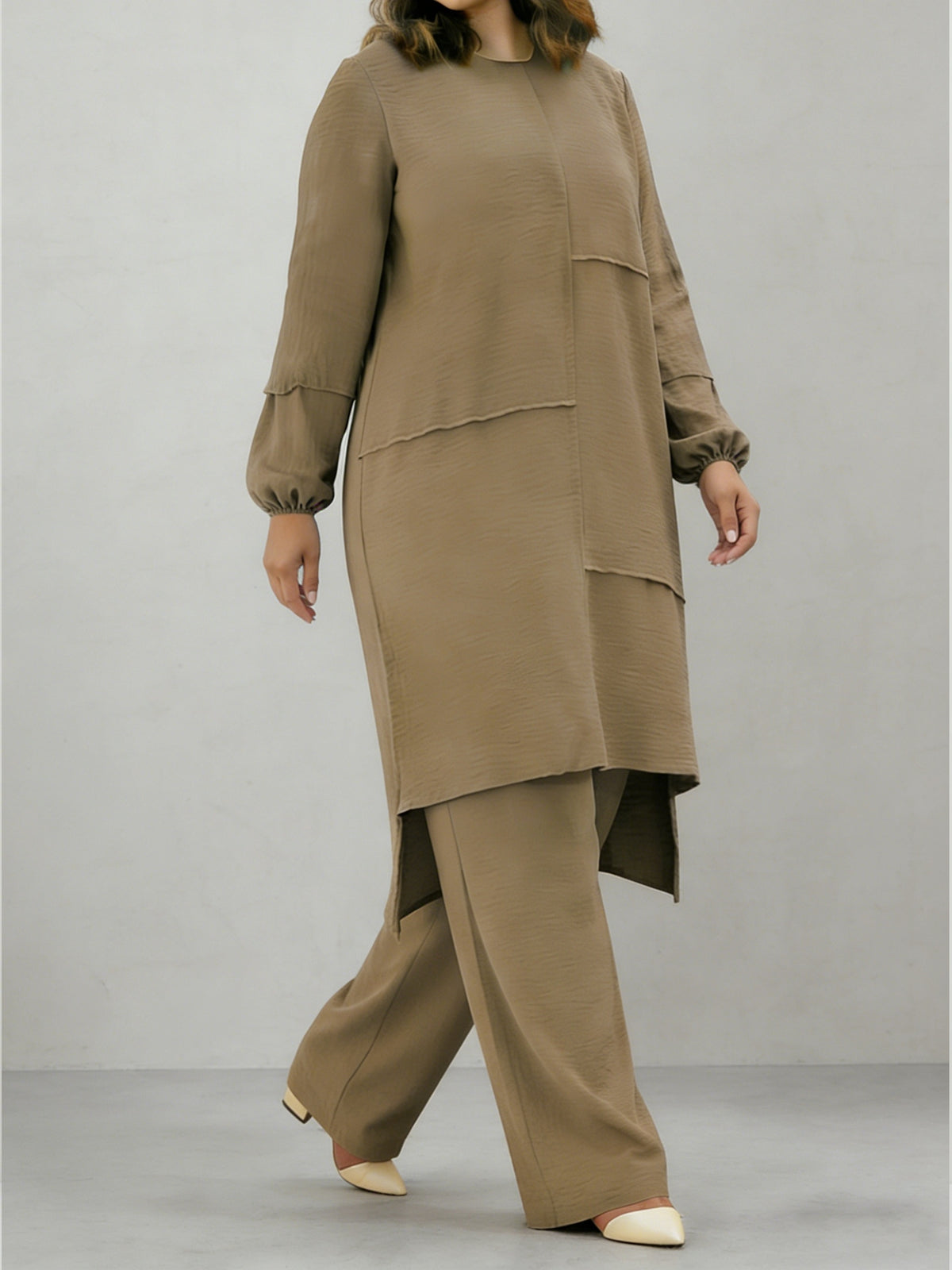 Eid Muslim 2pcs Jilbab Set | Modest Abaya with Wide Leg Pants | Traditional Daily Commute Wear - Rust