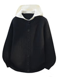 Christmas, Thanksgiving, New Year's Eve, Men's 2-in-1 Look Color Block Hooded Cardigan, Acrylic Blend, Available in Black, Red, Gray, Multiple Colors, Sweatshirt + Cardigan Design, Two-Way Styling in One Top, New Autumn/Winter Men's Regular - Black