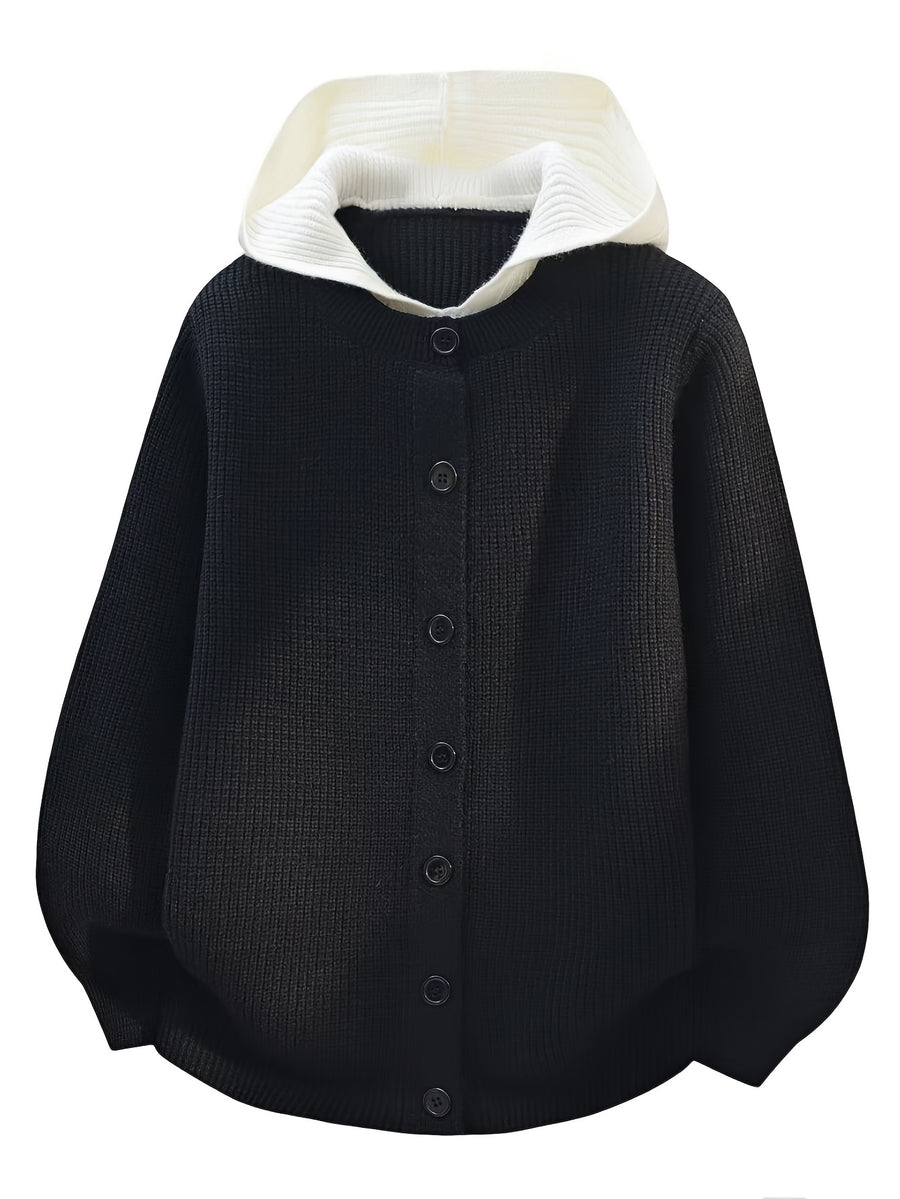 Christmas, Thanksgiving, New Year's Eve, Men's 2-in-1 Look Color Block Hooded Cardigan, Acrylic Blend, Available in Black, Red, Gray, Multiple Colors, Sweatshirt + Cardigan Design, Two-Way Styling in One Top, New Autumn/Winter Men's Regular - Black