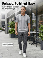 Men'S 3pcs Old Money Johnny Collar Vertical Textured Knit Polo Shirts, Breathable Casual Short Sleeve Tops, Multi-Color Set for Business Golf Vacation Summer Wear - White-Grey-Khaki