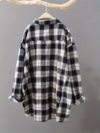 Women's Loose Black and White Plaid Shirt Long Sleeve Casual Commuter Pocket Top Wrinkle-Free Spring Autumn Outerwear - Black And White