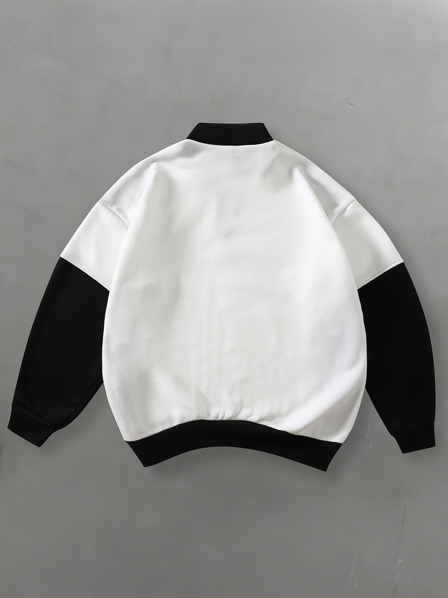 California Red and Blue No. 23 Round Badge Vintage American Black and White Colorblock Half-Zip Sweatshirt - White