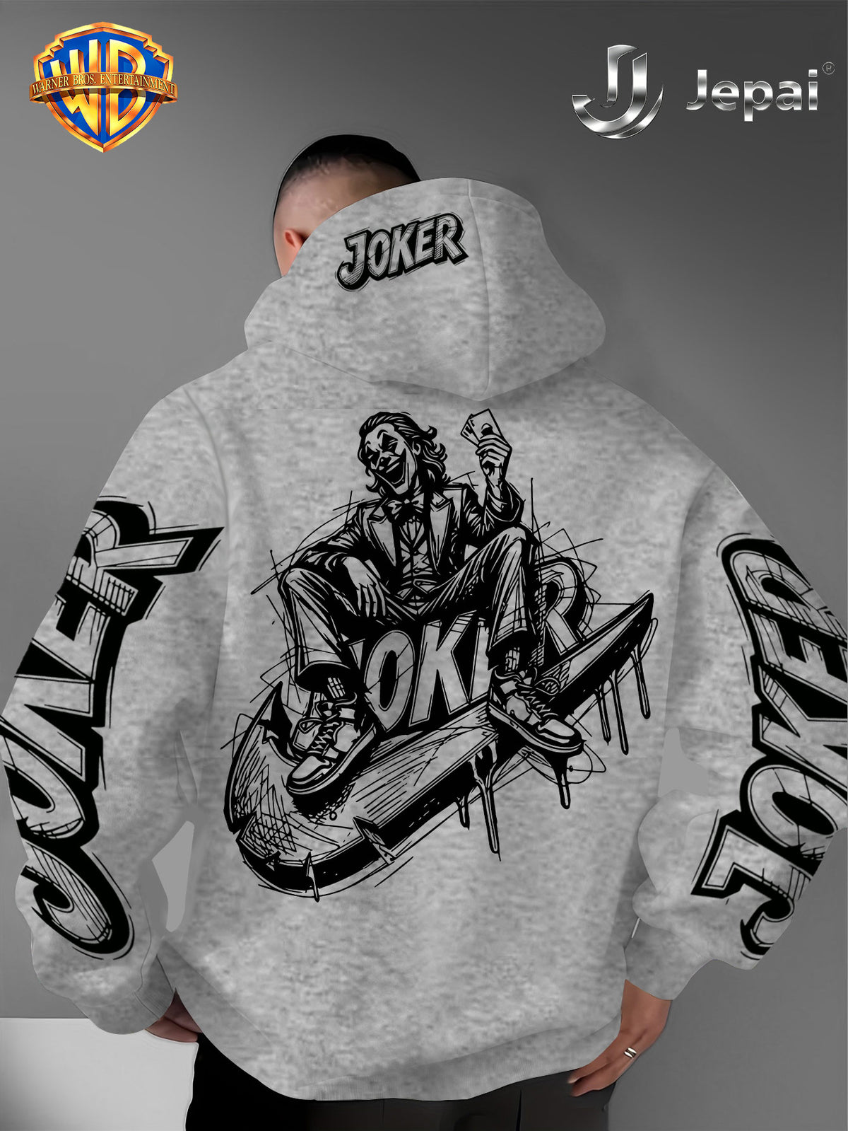 Official Warner Bros., Trendy Cool American Street Style DC Classic Character Themed Print Hoodie, American Street Style Unisex Long Sleeve Top, Suitable for Daily And Outdoor Activities, Ideal Warm Outerwear Choice for Autumn And Winter! - Light Grey