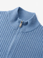 2026 Spring/Fall New Men'S Knitted Rib-Striped Zip-Up Cardigan | Stand Collar, Medium Stretch Fabric, Long Sleeve, Casual And Versatile Fit Minimalist Layering - Sea Polish