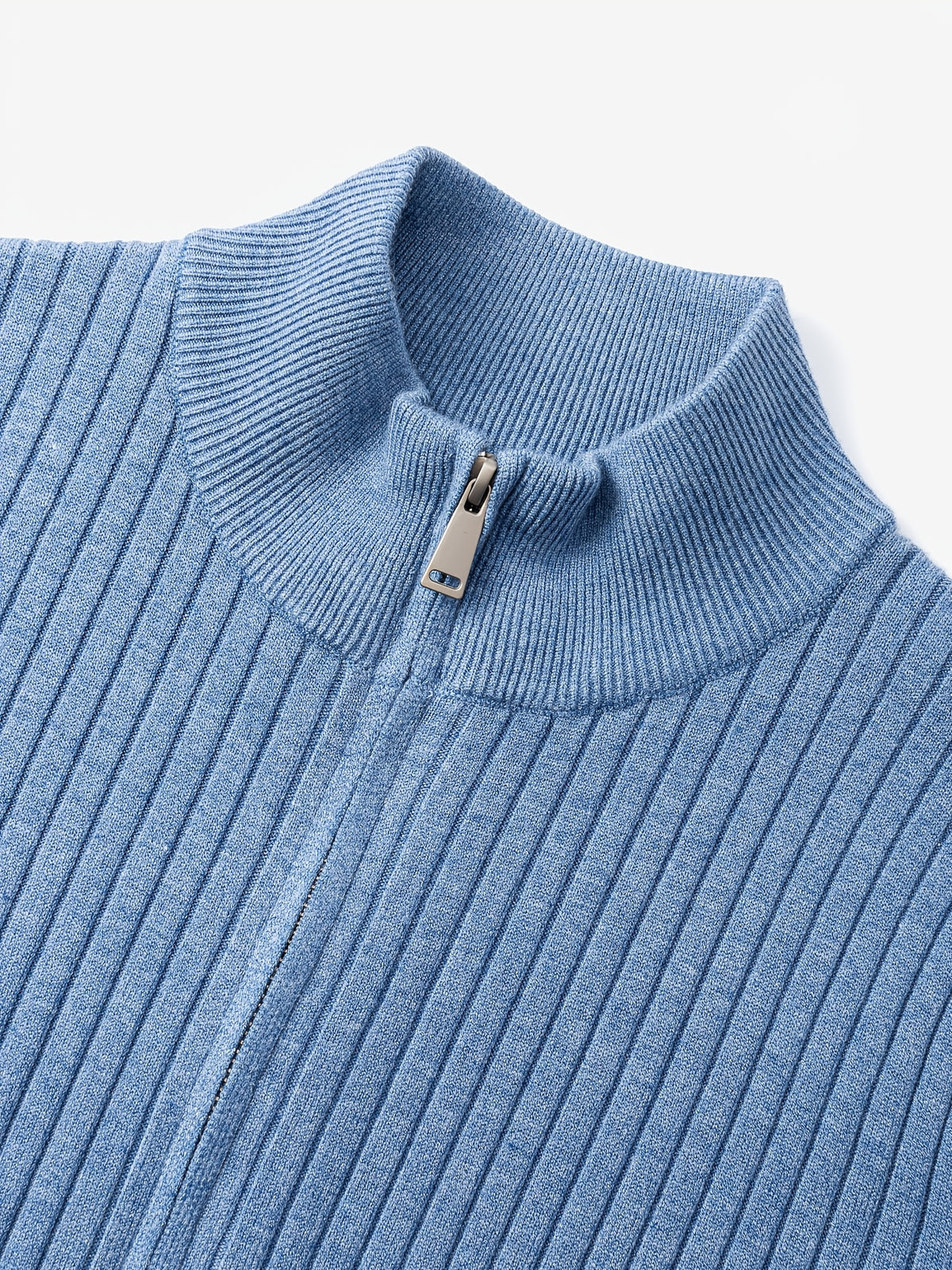 2026 Spring/Fall New Men'S Knitted Rib-Striped Zip-Up Cardigan | Stand Collar, Medium Stretch Fabric, Long Sleeve, Casual And Versatile Fit Minimalist Layering - Sea Polish