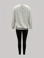 1014Gwen, 1 Set of Casual Women's Sweatshirt Set, 2pcs, Letter Print, Round Neck Long Sleeve Sweatshirt, Long Leggings, Can Be Worn Alone or as a Layering Piece, Suitable for Autumn and Winter, Women's Clothing - Grey+Black