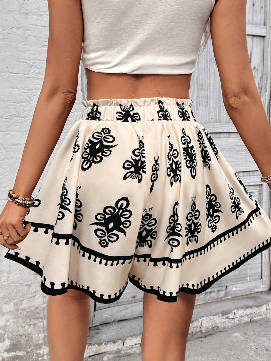 Latin Style Women'S Bohemian Printed Loose Skirt Shorts - Apricot