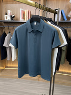 Men's Premium Summer Ice Sense Bubble Fabric Polo Shirt, Great Wall Grid Wrinkle Embossed Printed Short Sleeve Top, Multi Functional for Golf Fishing Camping Beach Swimming Turn Up Collar - Navy Color