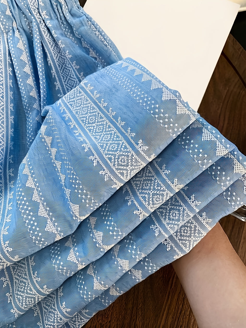 Holiday Ethnic Style Printed High-waisted Loose-fitting Wide-leg Pants - Sky Blue