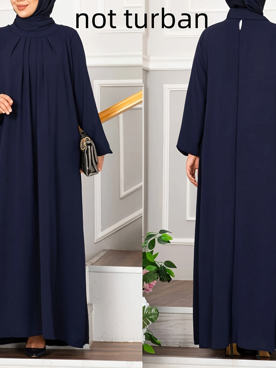 Pleated Modest Dress Muslim Turkish Dress Prom Dress Evening Dress - Navy Color