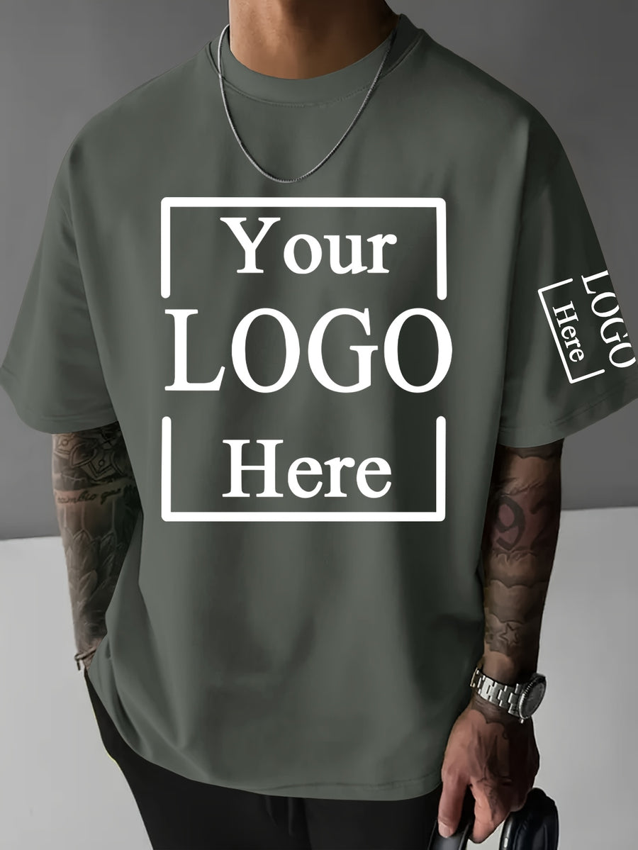 Custom T-Shirts / - "My T-Shirt, My Choice" Design Your Own with Text//Logo Suitable for Team Uniforms, Music Festival Outfits, Gifts for Him, Short Sleeve Round Neck Loose Fit Machine Washable T-Shirt - Dark Gray