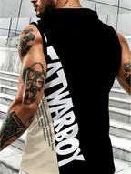 Sleeveless Hooded Sports Top with Hooded Neck & Letter Print Color Block Design - Breathable Sleeveless Suitable for Gym, Outdoor Training, Casual Wear, Spring/Summer Fitness Apparel, Machine Washable Youth Fashion Top - Mixed colors