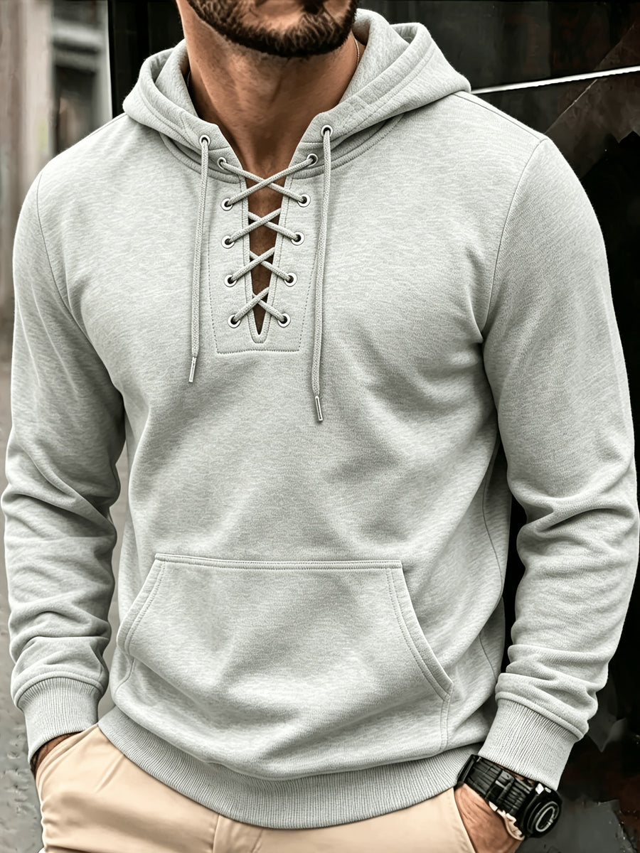 Men's Fashion Trendy Casual Solid Color Hooded Sweatshirt - Light Grey