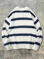 ANDREILEE Men's Sweater with Polo Collar & Striped Horizontal Stripe - Loose Fit Warm Winter Sweaters Suitable for Home, Office, Commuting, Casual Layering, Hand Washable Top - Apricot
