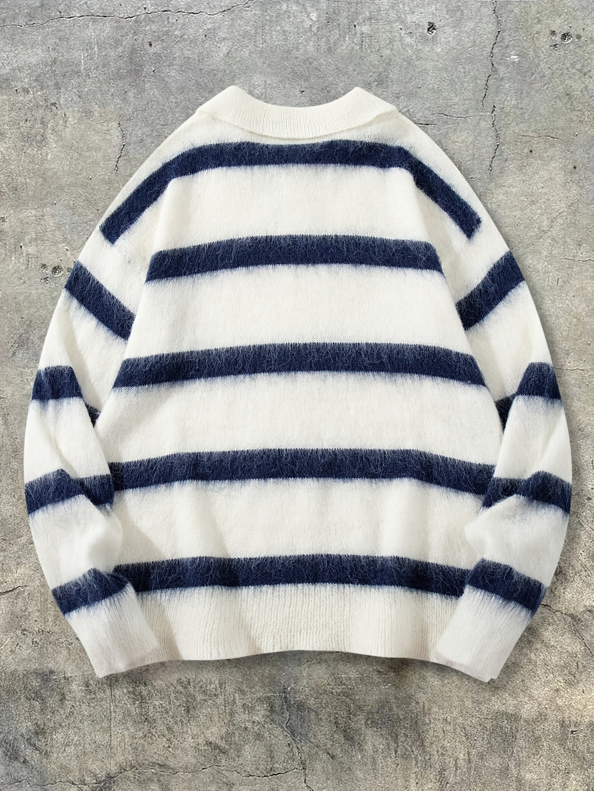 ANDREILEE Men's Sweater with Polo Collar & Striped Horizontal Stripe - Loose Fit Warm Winter Sweaters Suitable for Home, Office, Commuting, Casual Layering, Hand Washable Top - Apricot