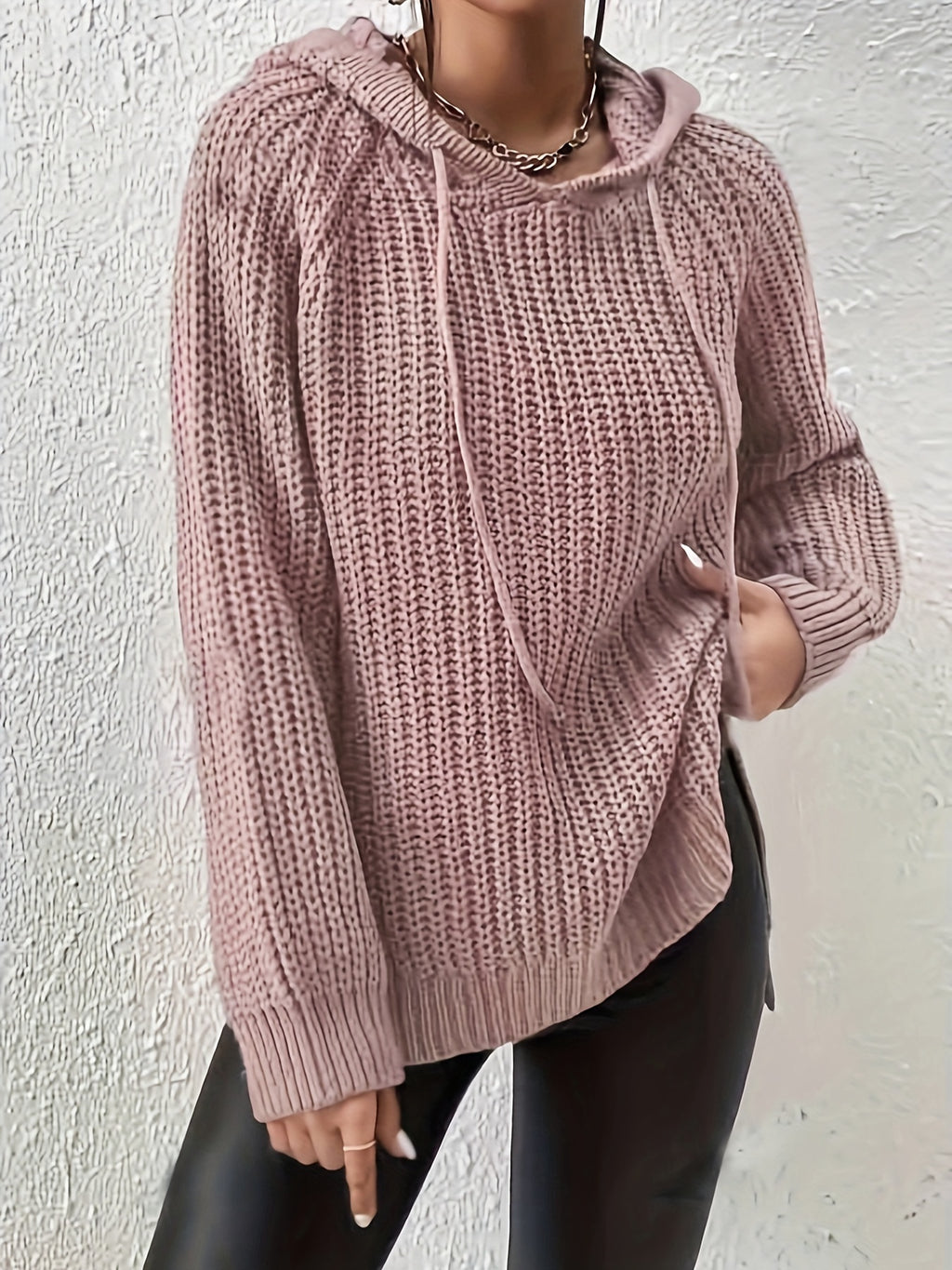 Women'S Solid-Color Elegant And Fashionable Hooded Top - Pale Pinkish Gray