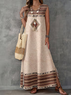 Women's Casual Minimalist Geometric Print Dress, Suitable for Spring/Summer Vacation Wear, Summer Dress - Multicolor