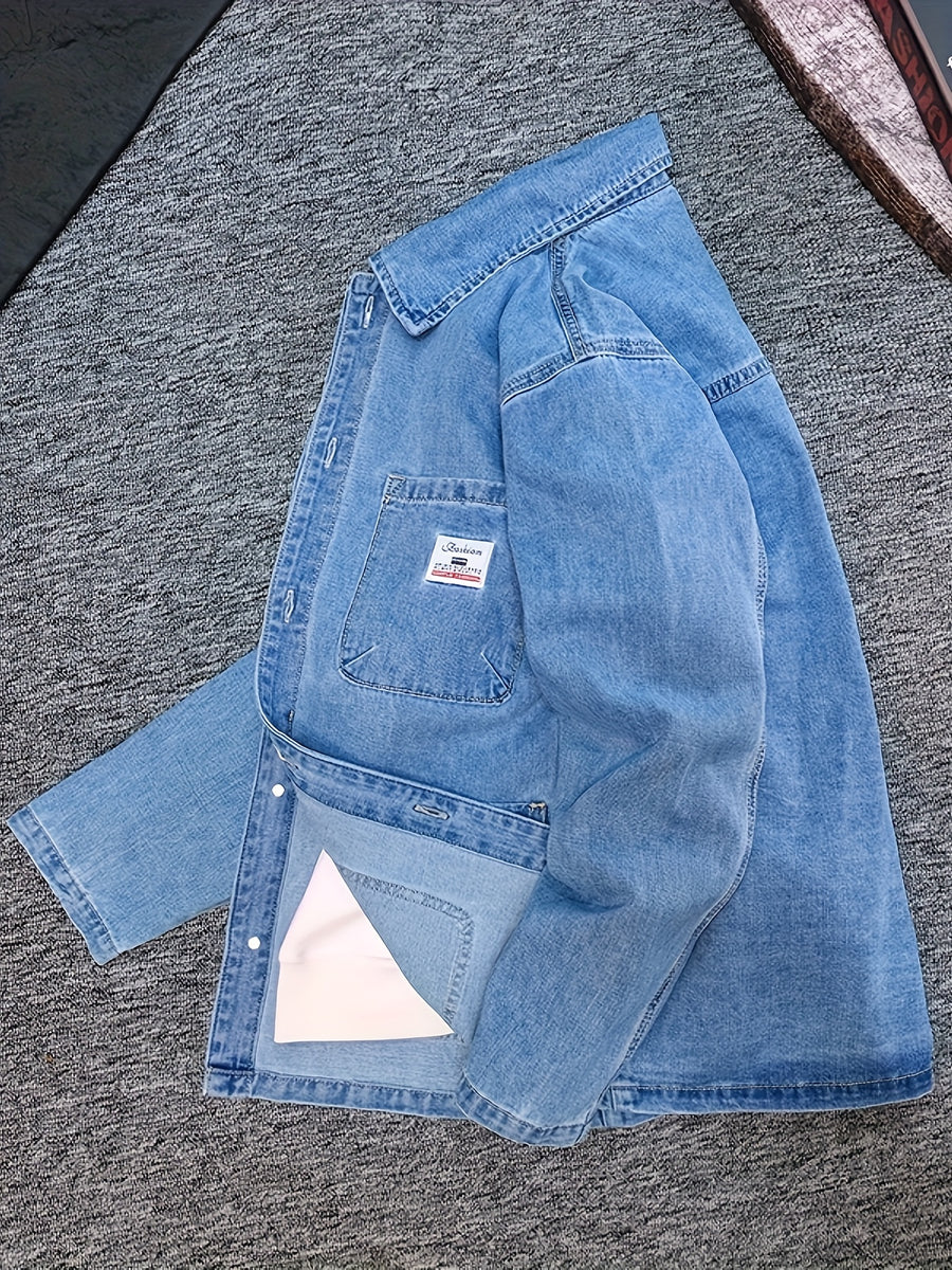 9029# New Men's Casual Shirt, Oversized Loose Fit, Non-Stretch Denim Vintage Top, Autumn Menswear - Sky Blue