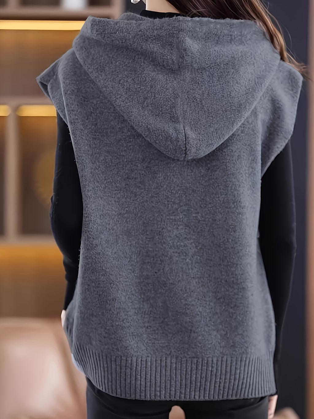 New Hooded Vest Sleeveless Design Letter Fashion Loose Versatile Sweater Coat - Grey