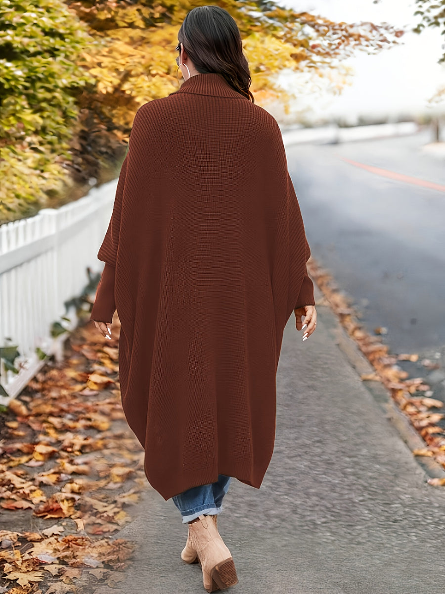 Plus Size, Elegant High-Neck Sweater with Asymmetrical Hem & Pockets - Stretchy Blouseable Sweater Suitable for Parties, Music Festivals, Back-to, Winter Warmth, Autumn Outfits, Hand Washable Solid Color Pullover - Maroon