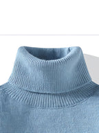 Autumn and Winter New Youth Men's High Collar Multi Color Splicing Letter Jacquard Knitted Sweater Warm Sweater Fashionable, Casual and Versatile - Royal Blue