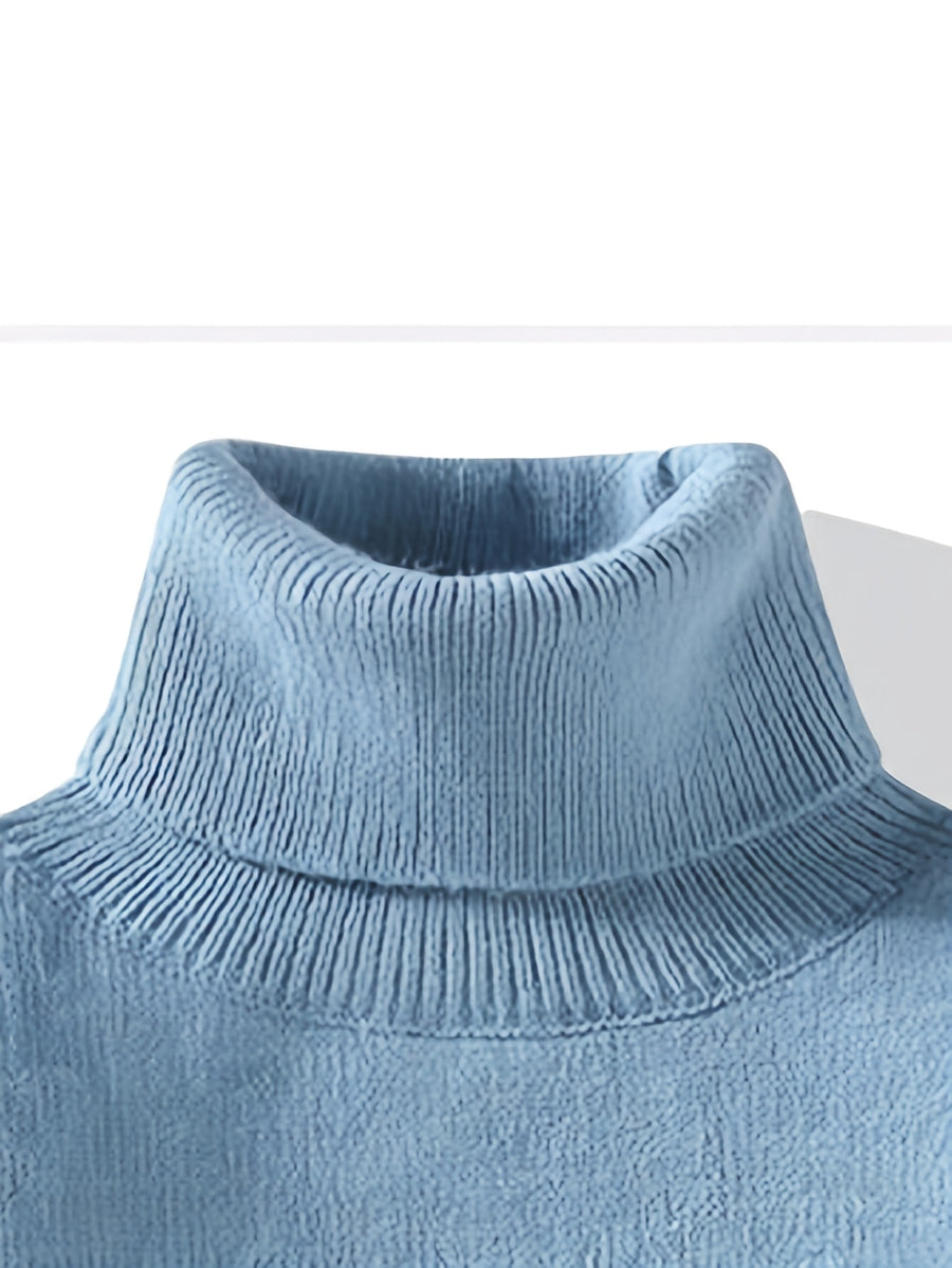 Autumn and Winter New Youth Men's High Collar Multi Color Splicing Letter Jacquard Knitted Sweater Warm Sweater Fashionable, Casual and Versatile - Royal Blue