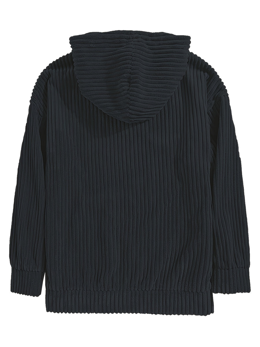 Men'S Hooded Sweatshirt - Loose Fit Pullover Hoodie, Long Sleeve Casual Sweater for Everyday & Formal Wear, Classic Hooded Sweatshirt for Men, Comfortable Clothing, Textured Fabric, Relaxed Fit Clothing - Navy Color