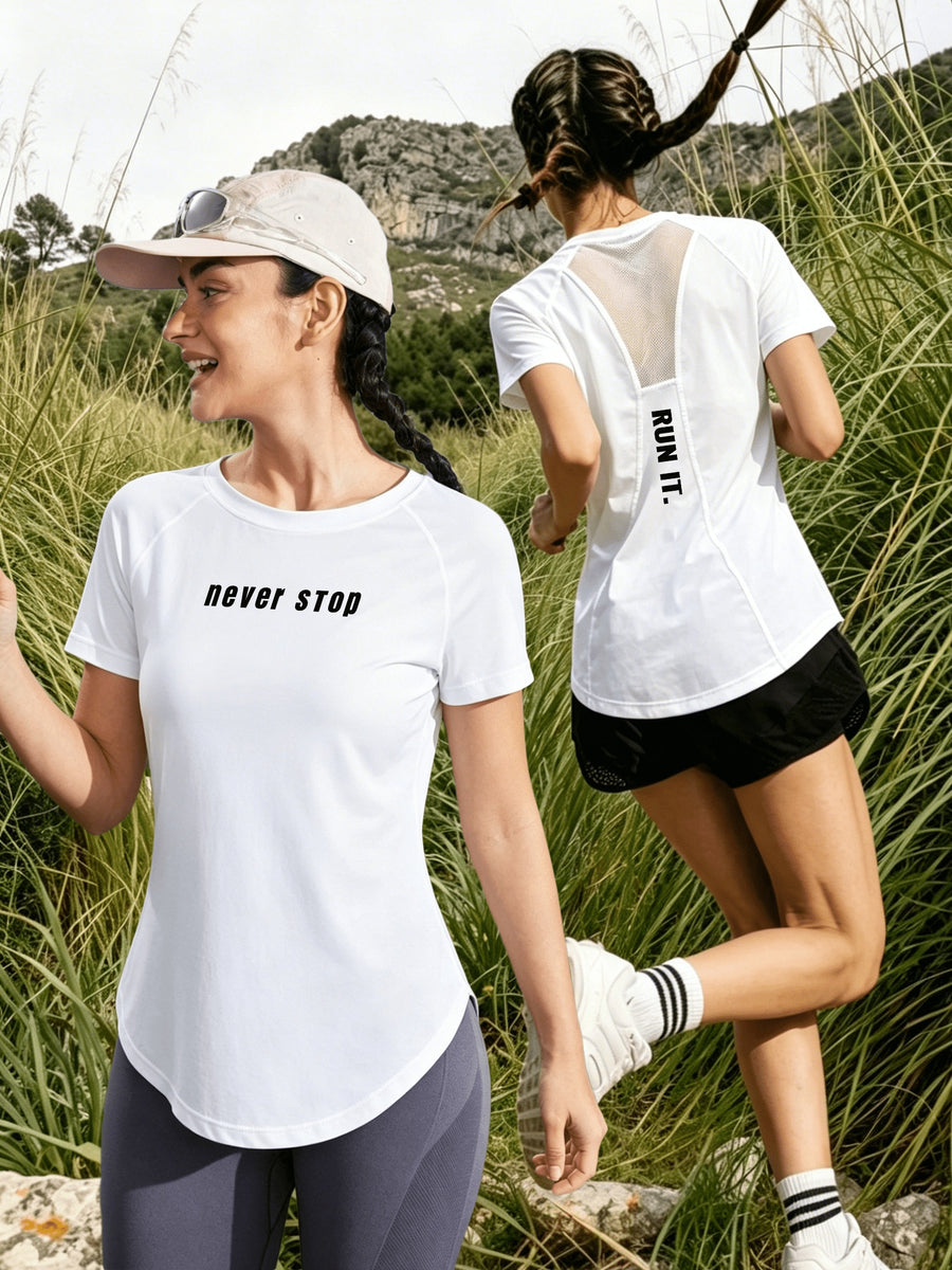 Women's Summer Mesh Breathable Short-Sleeve Quick-Dry Loose-Fit Sports T-Shirt for Fitness, Outdoor Running, and Yoga - White 2