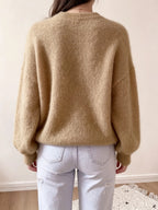 High-quality Sweater with a Soft Texture, Offering Comfortable and Loose-fitting Wear. The Elegant Design Is Suitable for Autumn and Winter Seasons, Especially for Warm Weather. Elegant Party Women's Wear, Festive Attire for Women, and Casual - Khaki