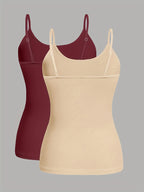 Fashion Women'S Camisole Vest Adjustable Buckle Style Women'S Clothing Sexy Lingerie 2pcs Set - Apricot+Burgundy
