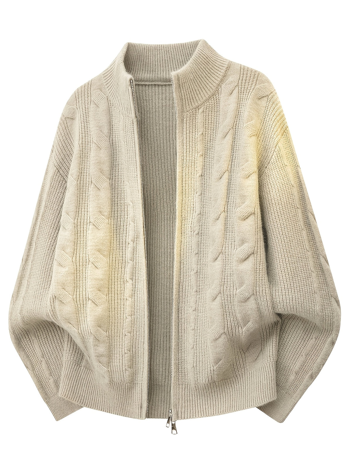 Men'S Light Luxury Old Money Style Casual Stand-Collar Sweater with Zipper, Fall/Winter Versatile Jacket - Oat