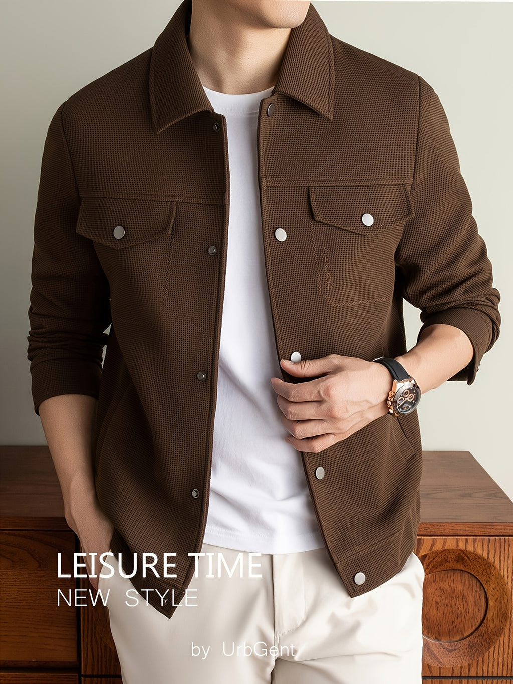 Men's Lightweight Textured Jacket with Button-Front & Collar - Soft Breathable Workwear Coat Suitable for Business Office, Travel, Casual Streetwear, Spring/Autumn Outerwear, Hand Washable Button-Up Blazer - Coffee Color