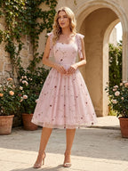 Women'S Princess Dress, Chic Summer Waist-Cinching Tube Top Hepburn Style Cami Dress, Vintage - Pink Color