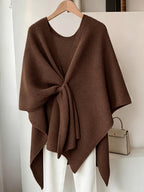 Autumn Winter New Loose Cape Cross-Body Tie Shawl Cardigan Women'S Outdoor Outerwear ASD1 - Coffee Color