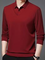 Men'S Shirt Collar Faux Two-Piece Polo Sweater, Suitable for Middle-Aged Men, Commute And Business Gatherings - SINBOS, Knit - Red