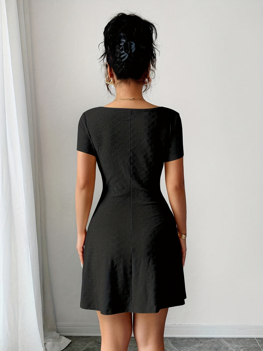 Women'S Summer Jacquard Sexy Slim Fit Mini Dress - Black
