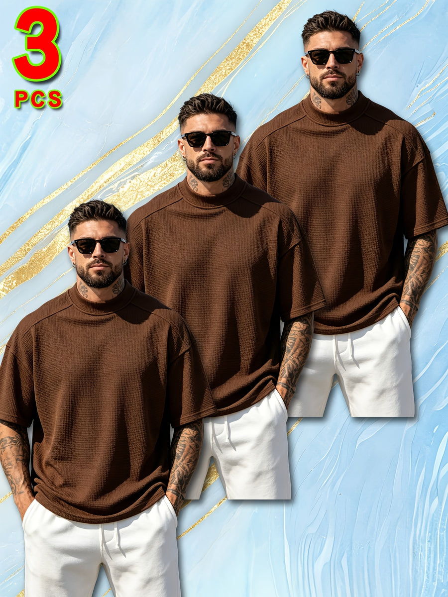 3pcs Set New Men'S Top Fashion Athletic Short Sleeve Spring Summer Summer Casual Comfortable Breathable Soft Trendy Easy Premium All-Match Refreshing - Mixed colors