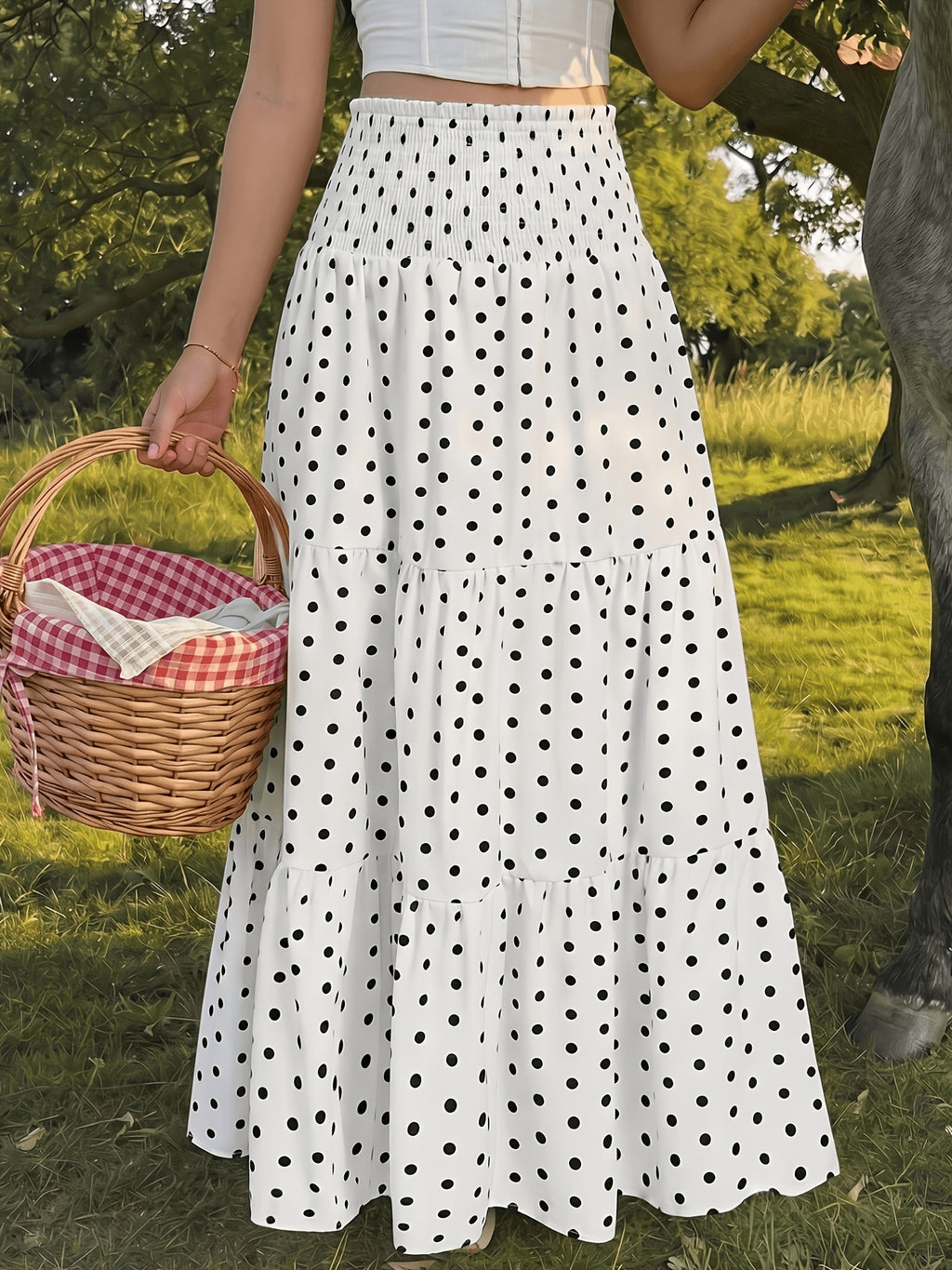 Women's Polka Dot Pleated Casual Versatile Everyday Dress, Elegant Special Edition - White