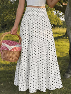 Women's Polka Dot Pleated Casual Versatile Everyday Dress, Elegant Special Edition - White