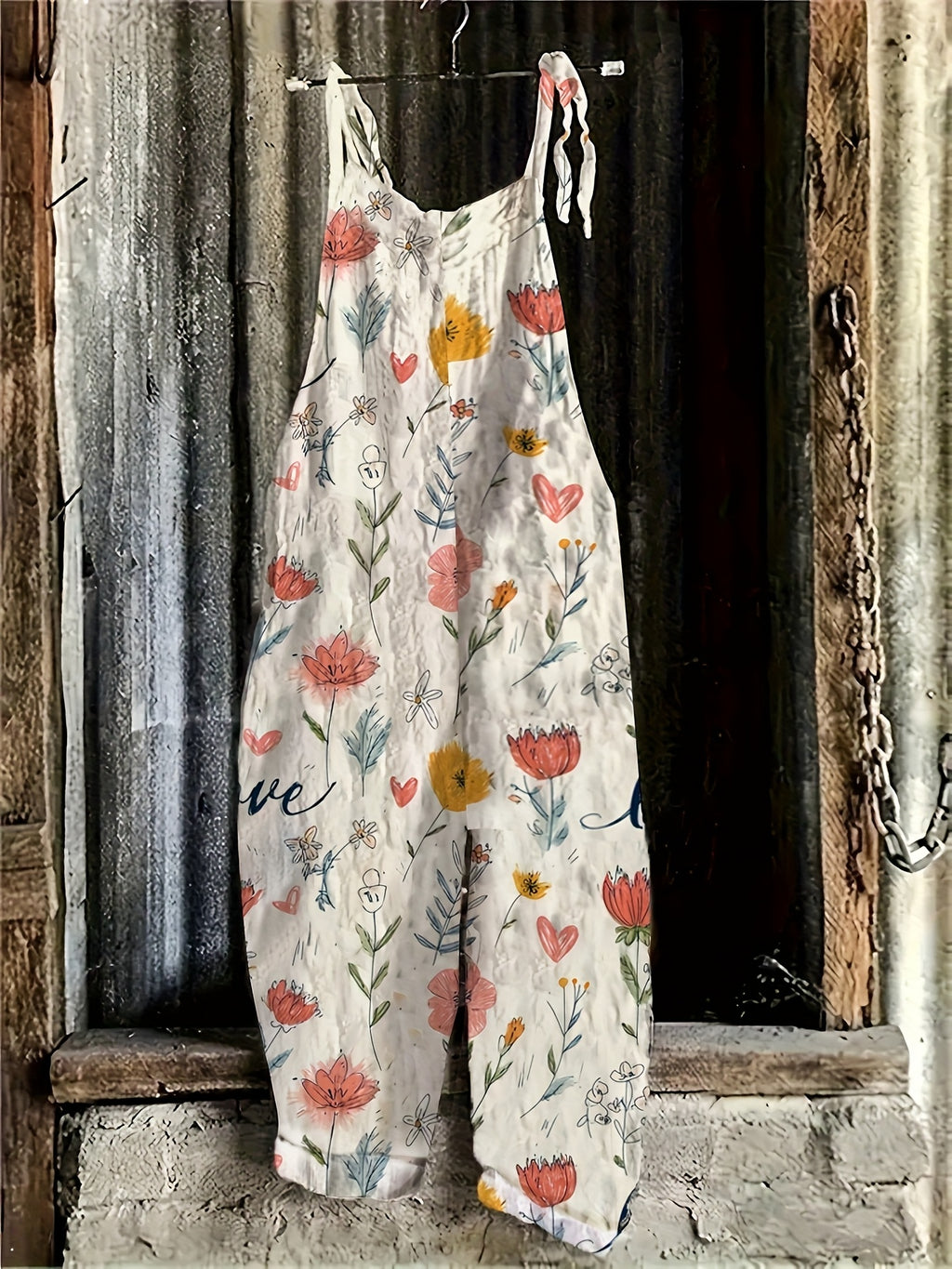Women's 1pc Suspender Print Casual Loose-Fit Dress with Slant Pockets and Drawstring Suspenders, Suitable for Commuting, Home, Vacation, and Outdoor Wear - Multicolor