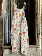 Women's 1pc Suspender Print Casual Loose-Fit Dress with Slant Pockets and Drawstring Suspenders, Suitable for Commuting, Home, Vacation, and Outdoor Wear - Multicolor