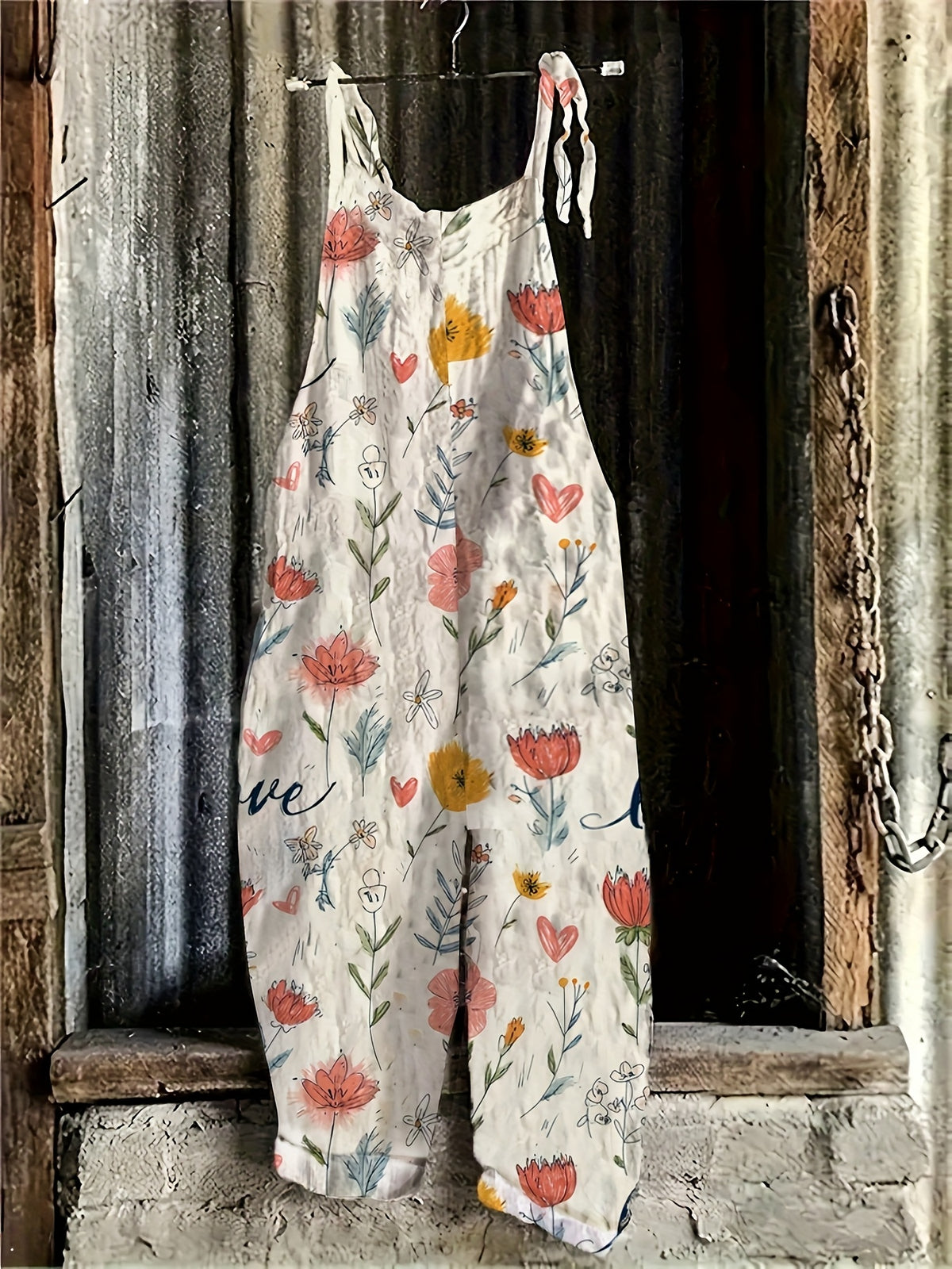 Women's 1pc Suspender Print Casual Loose-Fit Dress with Slant Pockets and Drawstring Suspenders, Suitable for Commuting, Home, Vacation, and Outdoor Wear - Multicolor