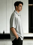 Men'S Summer New Premium Loose Short Sleeve Half-Zip Collar Polo Shirt Jacquard Short Sleeve T-Shirt - Grey