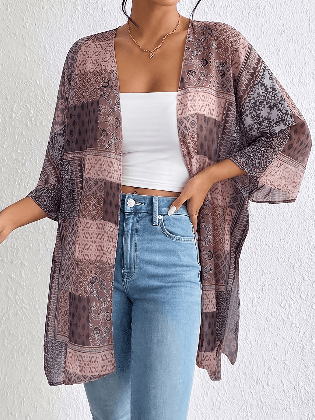 Women's Bohemian Casual Elegant Beach Vacation Summer Thin Long Sleeve Jacket - Pink