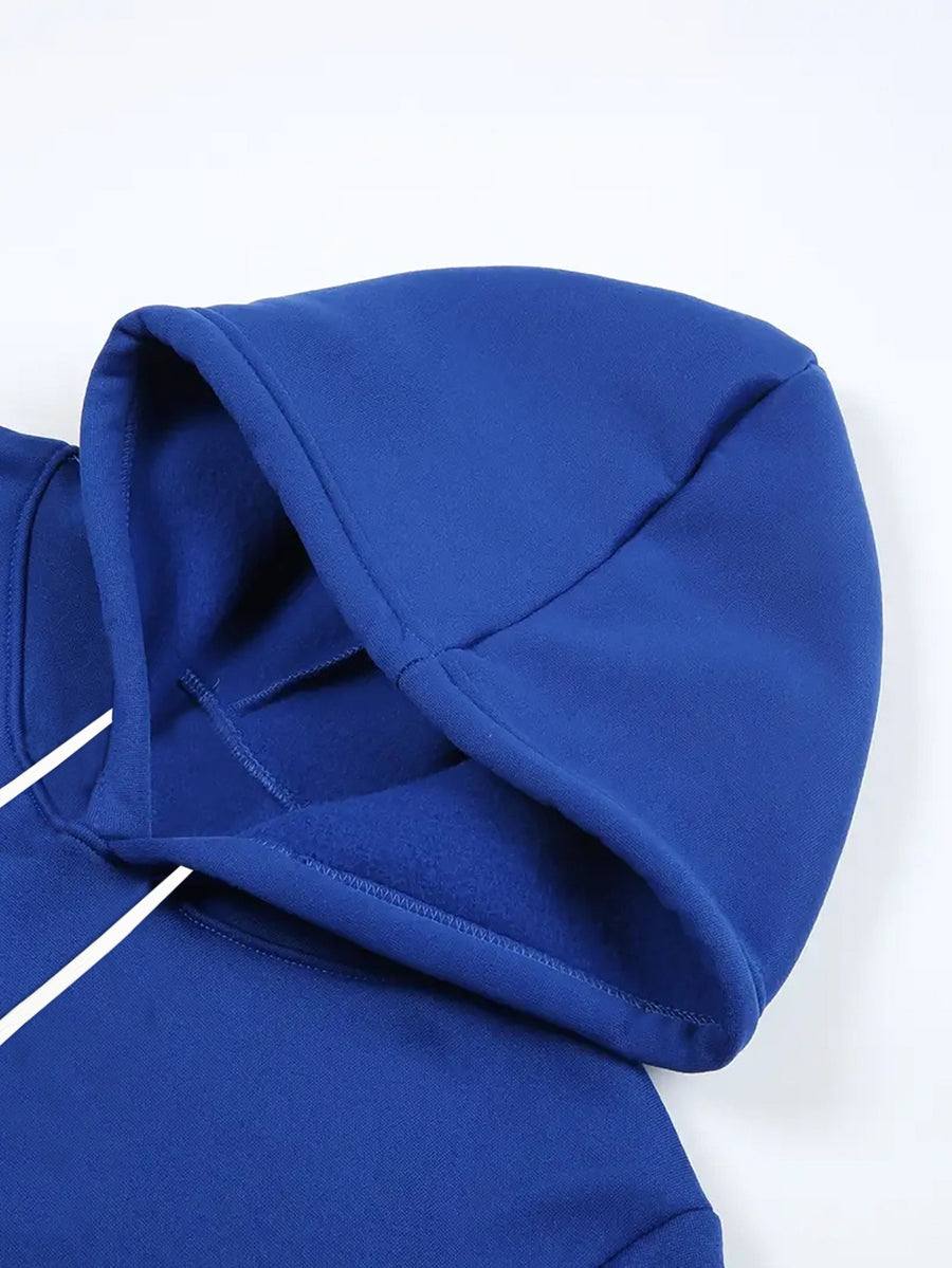 Dark and Edgy Style Hooded Sweatshirt, Featuring a Reimagined Clown Portrait Print with a Graffiti-like Texture That Exudes a Street Vibe. Packed with Streetwear Brand Attributes, It Unleashes a Free-spirited Aura and Is Unisex for Both Men and Women - Blue