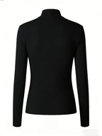 Women's High Neck Slim Fit T-Shirt - Thermal Base Layer Top with Heartbeat Line & Heart Print, Stretch Suitable for Winter Warmth, Machine Washable Layering Shirt, Cold-Resistant High Neck Blouse Style for Daily Wear (No Transparency) - Black