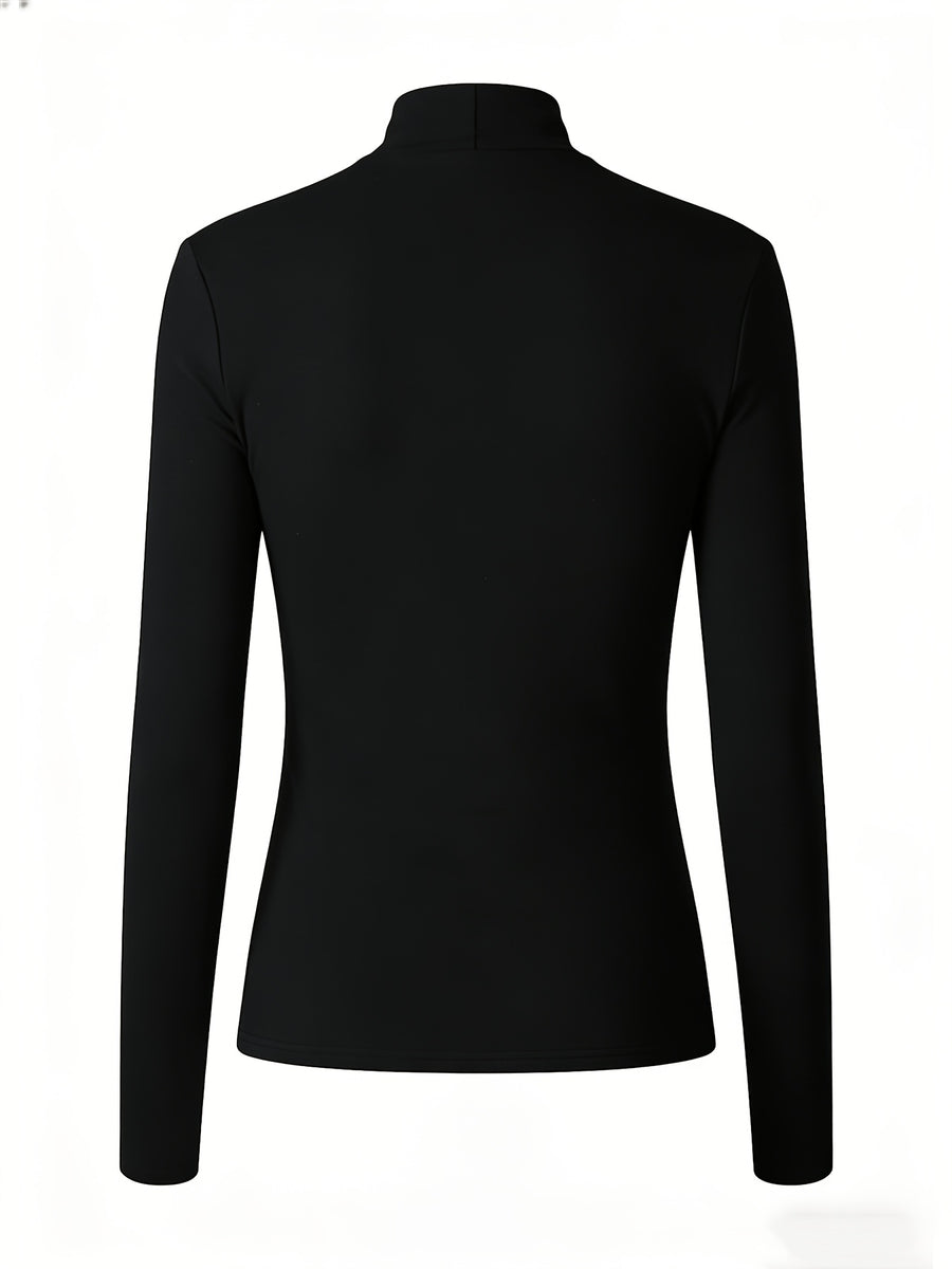 Women's High Neck Slim Fit T-Shirt - Thermal Base Layer Top with Heartbeat Line & Heart Print, Stretch Suitable for Winter Warmth, Machine Washable Layering Shirt, Cold-Resistant High Neck Blouse Style for Daily Wear (No Transparency) - Black